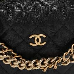 Pre Owned Chanel Black Quilted Shiny Caviar Leather Bow Pouch