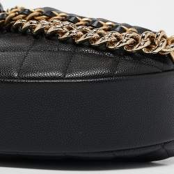 Pre Owned Chanel Black Quilted Shiny Caviar Leather Bow Pouch