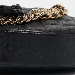 Pre Owned Chanel Black Quilted Shiny Caviar Leather Bow Pouch