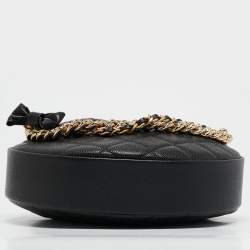 Pre Owned Chanel Black Quilted Shiny Caviar Leather Bow Pouch