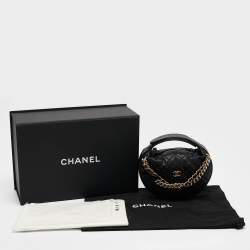 Pre Owned Chanel Black Quilted Shiny Caviar Leather Bow Pouch