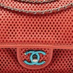 Pre Owned Chanel Red Perforated Leather Small Up In The Air Flap Bag