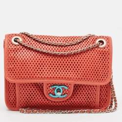 Pre Owned Chanel Red Perforated Leather Small Up In The Air Flap Bag
