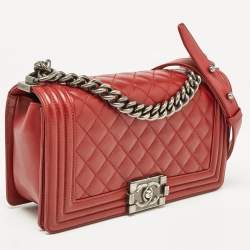Chanel Red Quilted Leather Medium Boy Flap Bag