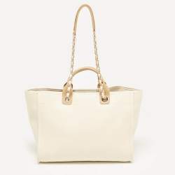 Chanel Tan/Cream Canvas Large Pearl Deauville Shopper Tote