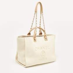 Chanel Tan/Cream Canvas Large Pearl Deauville Shopper Tote