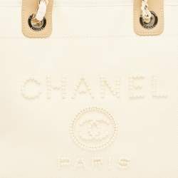 Chanel Tan/Cream Canvas Large Pearl Deauville Shopper Tote