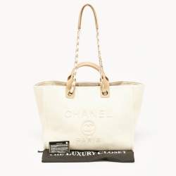 Chanel Tan/Cream Canvas Large Pearl Deauville Shopper Tote