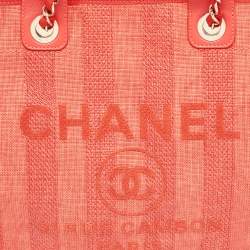 Chanel Red Raffia Striped Large Deauville Shopper Tote
