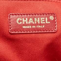 Chanel Red Raffia Striped Large Deauville Shopper Tote