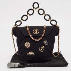 Pre Owned Chanel Black Quilted Wood Hamburg Bucket Bag