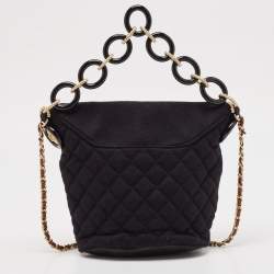 Pre Owned Chanel Black Quilted Wood Hamburg Bucket Bag