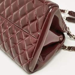 Pre Owned Chanel Burgundy Quilted Patent Leather Medium Just Mademoiselle Bowler Bag