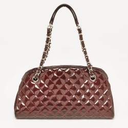 Pre Owned Chanel Burgundy Quilted Patent Leather Medium Just Mademoiselle Bowler Bag