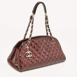 Pre Owned Chanel Burgundy Quilted Patent Leather Medium Just Mademoiselle Bowler Bag