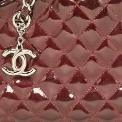 Pre Owned Chanel Burgundy Quilted Patent Leather Medium Just Mademoiselle Bowler Bag