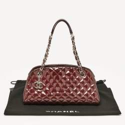 Pre Owned Chanel Burgundy Quilted Patent Leather Medium Just Mademoiselle Bowler Bag