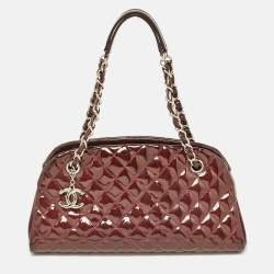 Pre Owned Chanel Burgundy Quilted Patent Leather Medium Just Mademoiselle Bowler Bag
