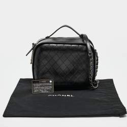 Chanel Black Quilted Leather CC Vanity Case Top Handle Bag