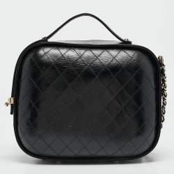 Chanel Black Quilted Leather CC Vanity Case Top Handle Bag