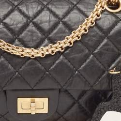 Pre Owned Chanel Black Quilted Aged Leather Reissue 2.55 Pearl Embellished Classic 225 Flap Bag