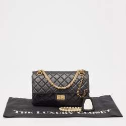 Pre Owned Chanel Black Quilted Aged Leather Reissue 2.55 Pearl Embellished Classic 225 Flap Bag