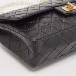 Pre Owned Chanel Black Quilted Aged Leather Reissue 2.55 Pearl Embellished Classic 225 Flap Bag