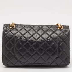 Pre Owned Chanel Black Quilted Aged Leather Reissue 2.55 Pearl Embellished Classic 225 Flap Bag