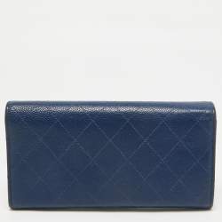Chanel Blue Caviar Leather Half Moon Continental Wallet