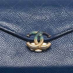 Chanel Blue Caviar Leather Half Moon Continental Wallet