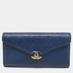 Chanel Blue Caviar Leather Half Moon Continental Wallet