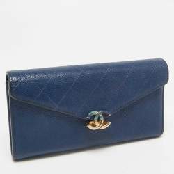 Chanel Blue Caviar Leather Half Moon Continental Wallet