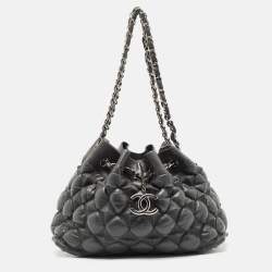 Pre Owned Chanel Grey Leather Stravinsky Bucket Bag