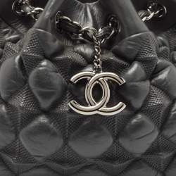 Pre Owned Chanel Grey Leather Stravinsky Bucket Bag
