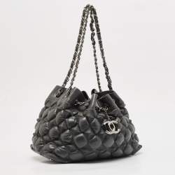 Pre Owned Chanel Grey Leather Stravinsky Bucket Bag