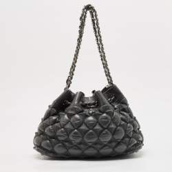 Pre Owned Chanel Grey Leather Stravinsky Bucket Bag