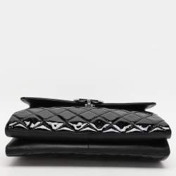 Pre Owned Chanel Black Quilted Patent Leather Double Compartment Flap Bag