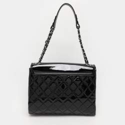 Pre Owned Chanel Black Quilted Patent Leather Double Compartment Flap Bag