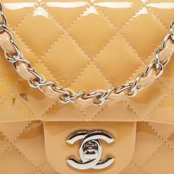Chanel Beige Quilted Patent Leather Mini Square Classic Flap Bag