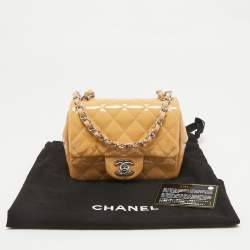 Chanel Beige Quilted Patent Leather Mini Square Classic Flap Bag