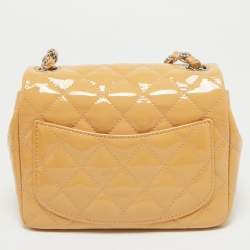 Chanel Beige Quilted Patent Leather Mini Square Classic Flap Bag