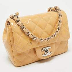 Chanel Beige Quilted Patent Leather Mini Square Classic Flap Bag