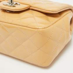 Chanel Beige Quilted Patent Leather Mini Square Classic Flap Bag