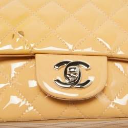 Chanel Beige Quilted Patent Leather Mini Square Classic Flap Bag
