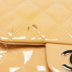 Chanel Beige Quilted Patent Leather Mini Square Classic Flap Bag