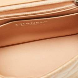 Chanel Beige Quilted Patent Leather Mini Square Classic Flap Bag