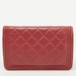 Chanel Coral Pink Quilted Leather Boy Flap Wallet On Chain