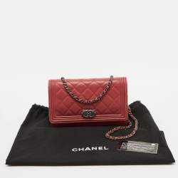 Chanel Coral Pink Quilted Leather Boy Flap Wallet On Chain