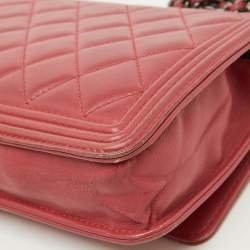 Chanel Coral Pink Quilted Leather Boy Flap Wallet On Chain