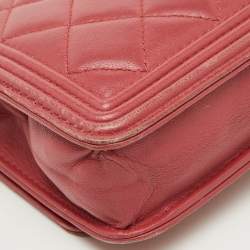 Chanel Coral Pink Quilted Leather Boy Flap Wallet On Chain